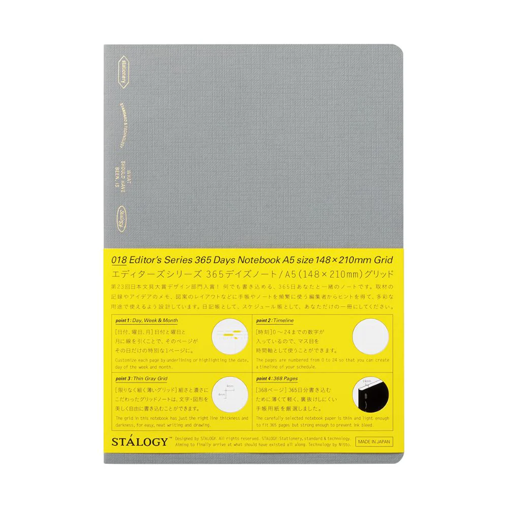 Stalogy 365 Days Notebook Grid A5 - 2025 Limited Edition Cloud Grey