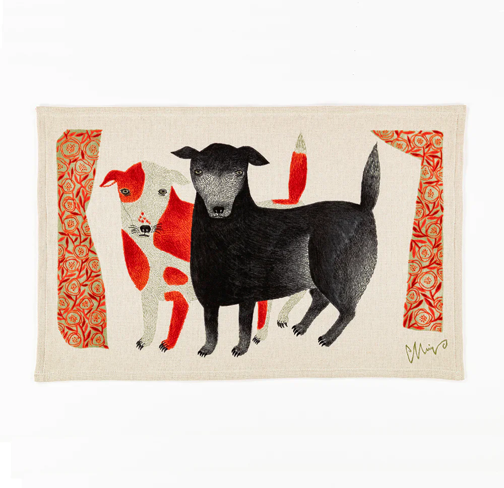 Tea Towel: Black Dog Chalk and Red Spotted Dog/ Red 45x70cm