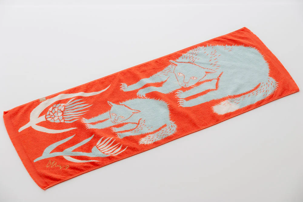 Towel Tenugui: Threatening Cat Parent and Child 90x34cm - Image 2