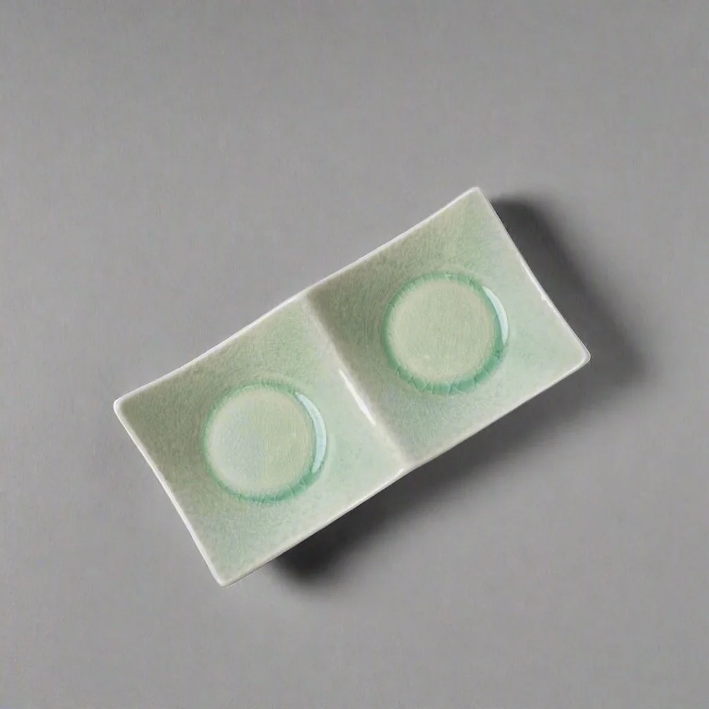 Two Section Sauce Dish Celadon Glaze - Image 2
