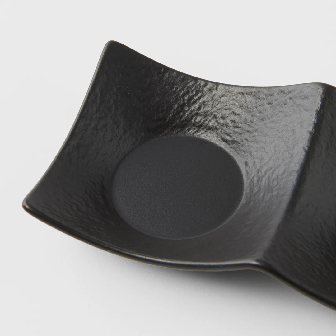 Two Section Sauce Dish Matt Black Glaze - Image 2
