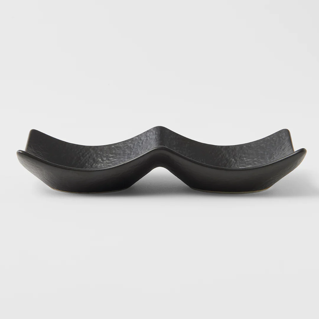 Two Section Sauce Dish Matt Black Glaze - Image 4