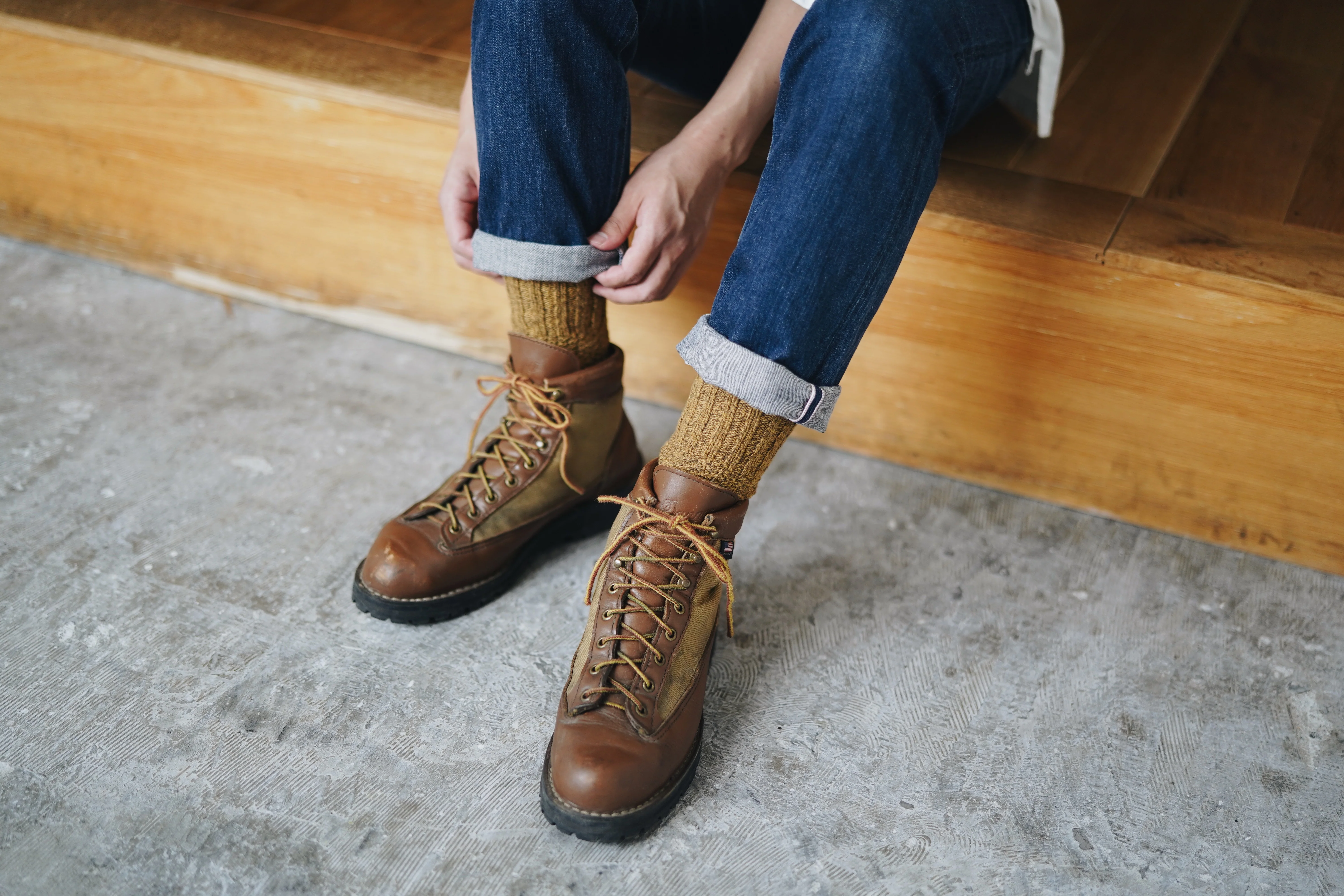 Wool Cotton Boots Socks - Mustard - Image 7